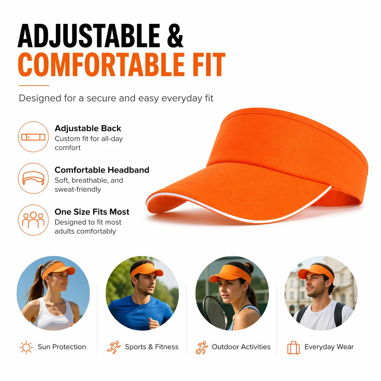 Adjustable Sports Sun Visor Hat for Women Men Solid Color Br