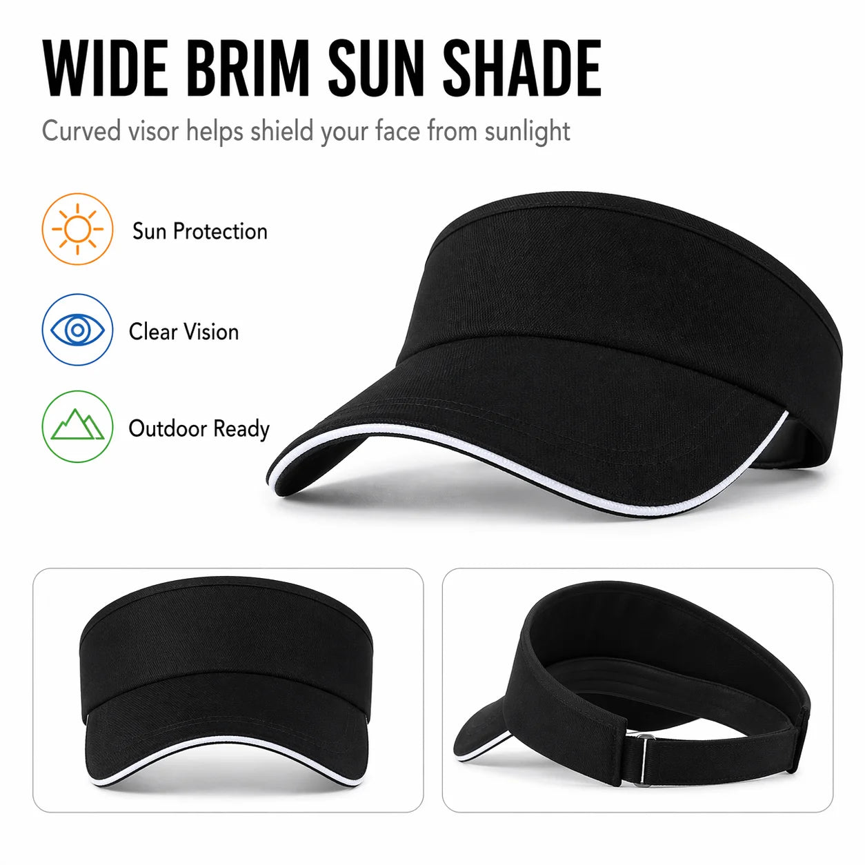 Adjustable Sports Sun Visor Hat for Women Men Solid Color Br